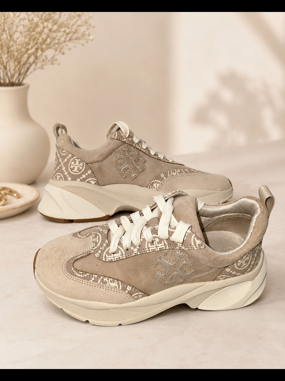 Tory Burch Beige Logo Print Chunky Sneakers - Picture 4 of 8